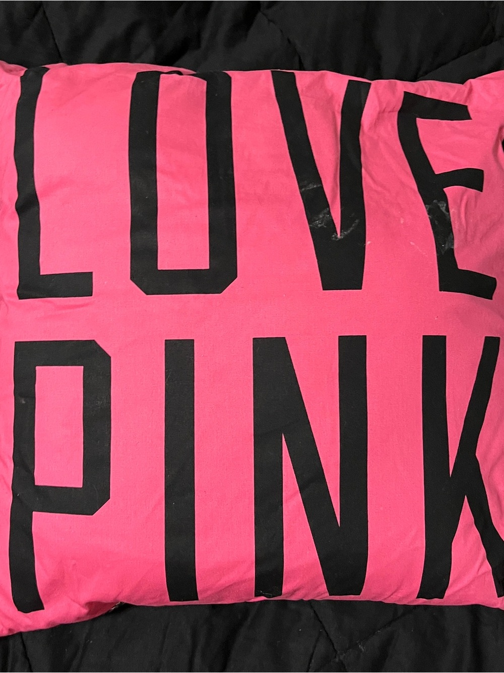 PINK Victoria's Secret Hot Pink & Black 'LOVE PINK' Pillow Cover